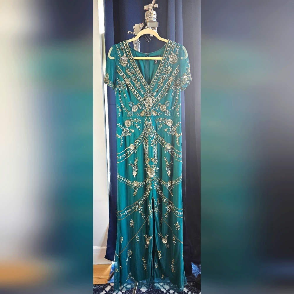 Aidan Mattox Fatima Dress, dark teal, size 14